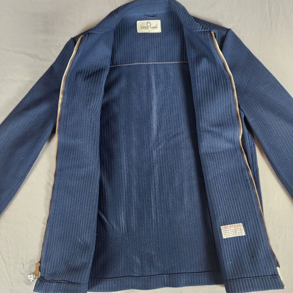 Vintage Zero King Ribbed Jacket Mens 38 Blue Full Zip Made USA Mod Scooter - Picture 7 of 14
